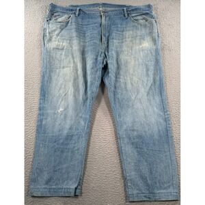 Polo Ralph Lauren Hampton Straight Jean Men 46Bx27 Blue Denim Distressed Stretch